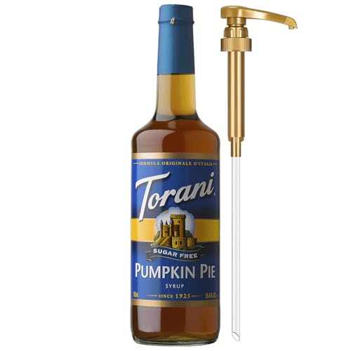 Torani Sugar Free Coffee Syrup, Pumpkin Pie Flavored Syrup For Drinks, Zero Calorie, Glass Bottle With Pump Included, 25.4 Fl Oz