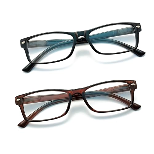 Pack of 2 Single Vision Reading Glasses | Spring Hinge Lightweight Comfortable Fit Readers for Men & Women | Clear Vision Eyeglasses for Reading Books, Mobile & Daily Use. (1.5)