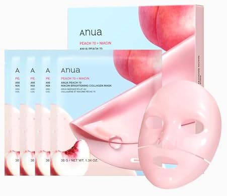 ANUA(アヌア)桃70ナイアシンコラーゲンフェイスパック(4枚入り) 肌キメツヤ 水光肌 角質毛穴ケア 水分 保湿 乾燥肌 混合...