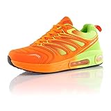 Fusskleidung® Damen Herren Sportschuhe Dämpfung Sneaker leichte Laufschuhe Grün Orange EU 44