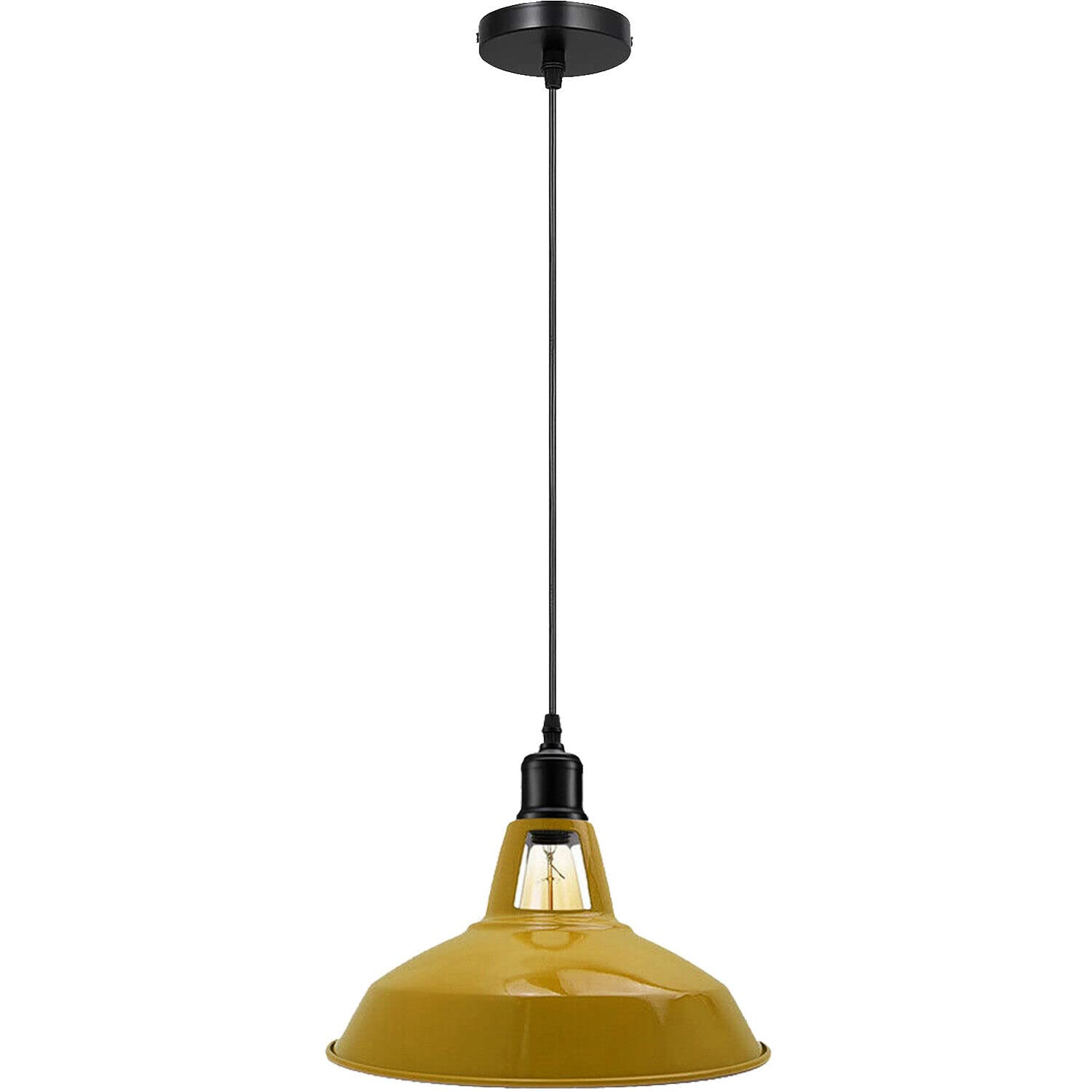 LEDSone Industrial Vintage E27 One Head Ceiling Hanging Adjustable Pendant Lamp with Yellow Barn Slotted Light Shades for Kitchen Restaurant Bar Balcony