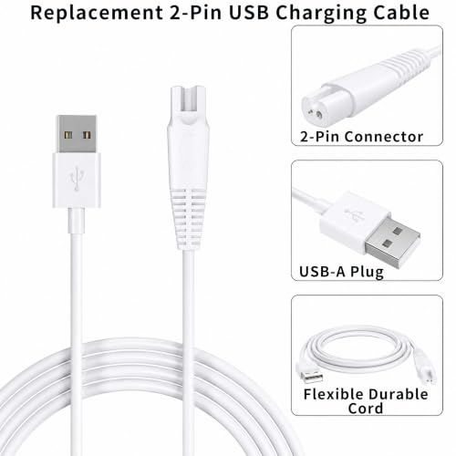 Image of Charger Cord Replacement for Flawless Pedi, Electronic Pedicure Tool - USB to DC 3.5 * 1.35mm Barrel Cable 6 ft White