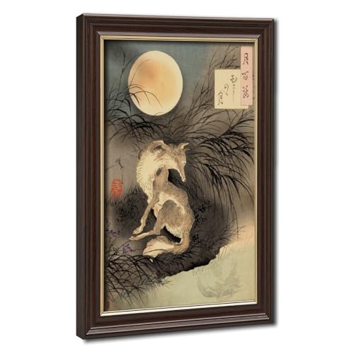 Impression sur toile de lune et renard Tsukioka Yoshitoshi pour bureau 20x30 cm