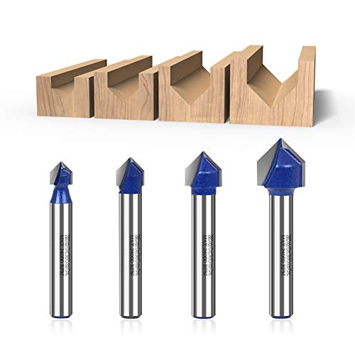 ZokMok 1/4 Shank Roundover Router Bits, Prevent Tear-Out, Perfectly Suitable for Light Work (Blue V Groove Bits)