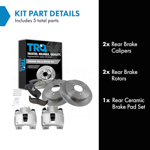 Image of TRQ Rear Brake Pad and Rotor Set Ceramic Solid Rotors Calipers