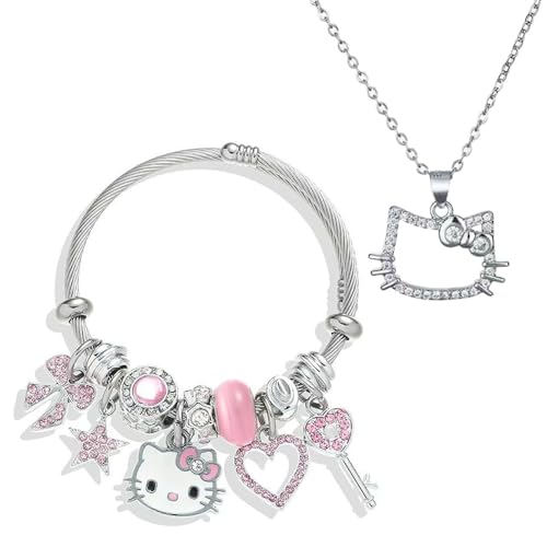 Guidre Katzen Armband, Mädchen Armbänder, Katzen Anhänger Halskette,...