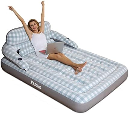 JEASONG Air Mattress with Headboard , Fast Inflation/Deflation Inflatable Airbed , 9 Inches High Blow Up Bed with Comfortable Flocked Top for Home Guest Travel Camping