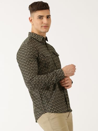 Image of Thomas Scott Men Slim Fit Pure Cotton Corduroy Floral Printed Semi-Formal Shirt