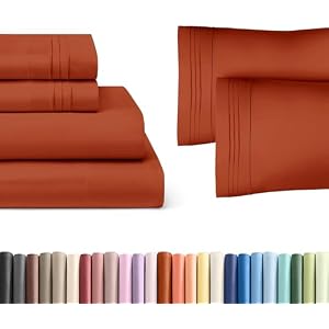 Terracotta 4-Piece Sheet Set & Pillowcase Bedding Bundle (Full Size) - Complete Full Sheet Set & 2 Pillowcases with Deep Pockets up to 16 inches - Hotel Luxury Quality - Soft, Breathable and