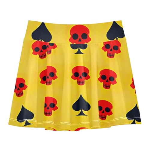 CHIFIGNO Little Girls Skort Flowy Tennis Skirt with Shorts 2-in-1 Athletic Active Skorts Funny Skull Red Yellow Black 3-4T