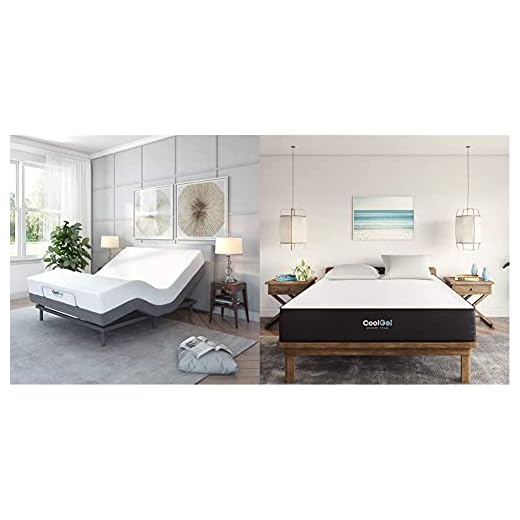Classic Brands Cool Gel Ventilated Gel Memory Foam 10-Inch Mattress with Adjustable Comfort Upholstered Adjustable Bed Base with Massage, Remote, Three Leg Heights, and USB Ports Full