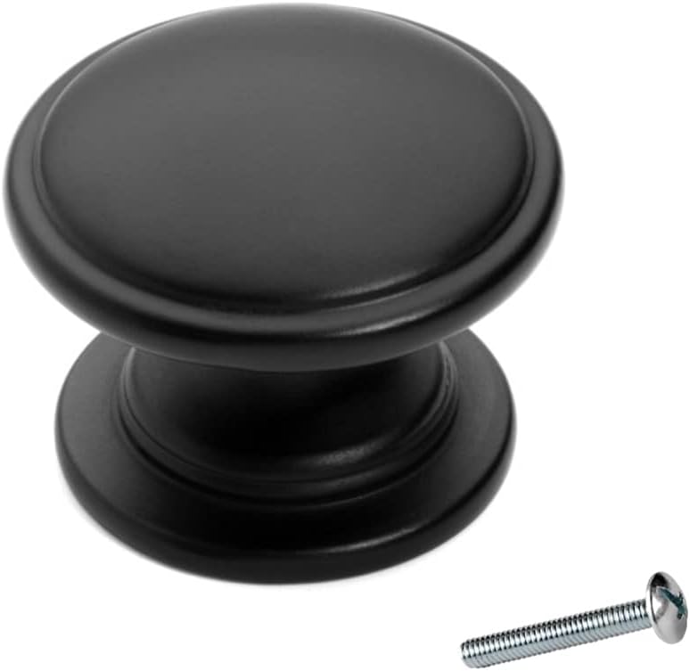Dynasty Hardware K-80980-FB-25PK Cabinet Hardware Knob, Flat Black, 25-Pack
