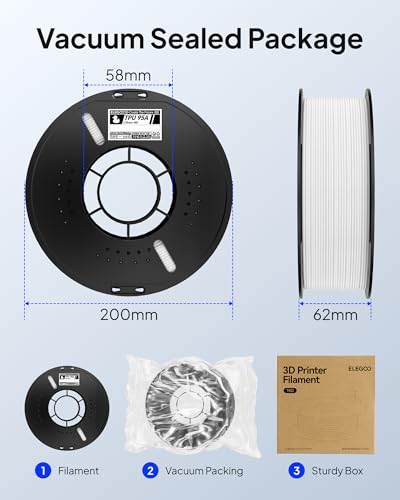 Image of ELEGOO TPU Filament 1.75mm Black 2KG, 95A Flexible Soft 3D Printing Filament 2pcs 1KG Spool(2.2lbs) Fits for Most FDM 3D Printers