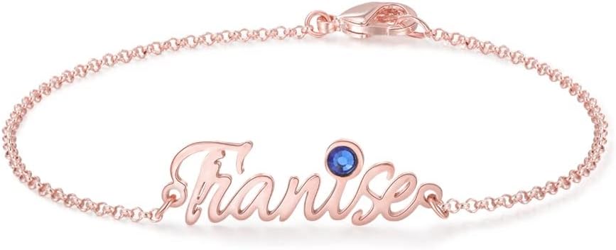 PEIMKO Personalized Name Bracelet or Anklet Bracelet Custom Made with Any Names Sterling Silver Personalized Birthstone Bracelet Custom Name Jewelry Gift for Women
