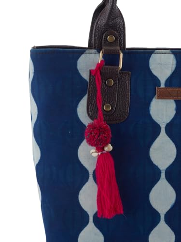 Image of NEPRI Office Pouch Tote Bag | Stylish Set of 2 Tote Bags for Women| Vegan Leather & Handblock Printed Fabric Handbag with Double Handle Shoulder Strap| Daily & Travel Use
