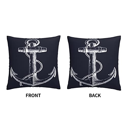 Varun Throw Pillow Covers White Nautical Anchor Navy Blue Background Square Pillowcase For Home Decor Sofa Car Bedroom Pillow Case 18X18Inch #TOP3