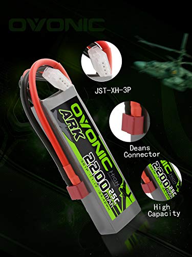 OVONIC 3S Lipo Battery 25C 2200mAh 11.1V Lipo Battery with Dean-Style T Connector for RC Airplane Helicopter Quadcopter RC Car Truck Boat(2 Packs) - Thumbnail 7