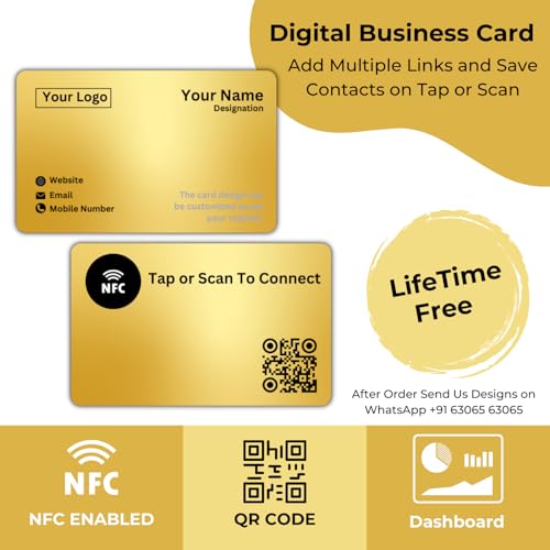 Image of NFC & QR-Enabled Business Card | Smart Digital Visiting Card for Instant Contact Sharing | Lifetime Free | Dashboard Access (Custom Golden Metal)