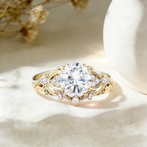 Image of Gemstone Vintage Rings for Women s925 Sterling Silver Round Cut 1.0 Carat Gemstone with Moissanite Promise Engagement Anniversary Ring for Her