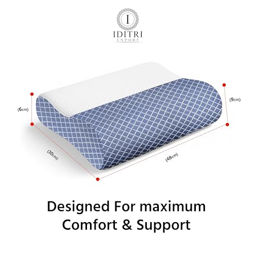 Image of Ergonomic Cervical Pillow Set of 2, Memory Foam Neck Support for Sleeping, Orthopedic Contour for Side and Back Sleepers, Slow Rebound, Washable Cover, Blue, 48 x 30 cm