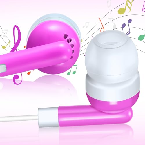 Image of Konohan 100 Pcs Bulk Earbuds with Wire Basic Headphones in Ear for Libraries Laptop, No Microphone 3.5 mm Jack Earbuds Dot Headphones, Individually Bagged (Pink)