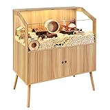 PROLEE Hamster Cage with Storage Cabinet,Large Hamster Encloure Chew Proof Wood,Clear View Hamster Habitat for Guinea Pig, Ferret, Rat, Hedgehog, 40' L x 20' W x 47' H (Oak)