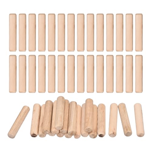 QUARKZMAN 60 Pcs Clavijas De Madera 12x60mm(0.47x2.36) Extremos Biselados Y Estriados Clavijas De Madera Dura Seca Para Muebles Y Estanterías De Carpintería