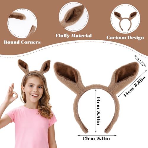 Sibba Ears Headband Kangaroo Cute Furry Ears Plush Ear Hairband Animal Ear Headband Hair Styling Decoration Plush Hairbands for Costume Cosplay Party Fancy Dress Up Accessories - Image 2