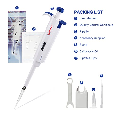 1000Ul Micropipette, Four E's Scientific Lab Single Channel Micro Pipettes, 100-1000Ul Adjustable Variable Volume #TOP5
