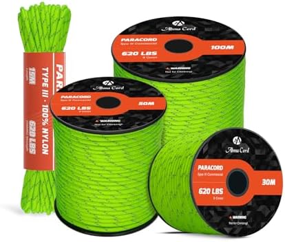 Abma Cord Paracord 620lbs 4mm Nylon Rope 9 Strands (15m-30m-50m-100m) Type III Parachute Cord - Max. 280kg - Forest Camo, 30m