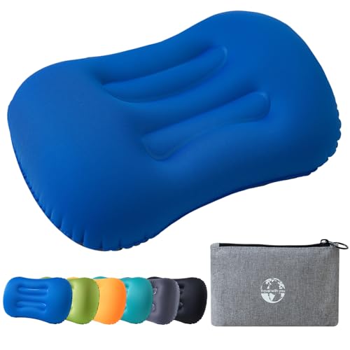 JetsCush Oreiller Camping et Coussin Gonflable Ultra-Compact Léger Gonflable de Voyage avec Support Ergonomique, Oreiller de Plage pour Randonnée, Backpacking et Outdoor, Accessoires (Bleu)