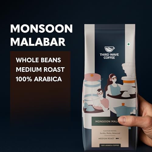 Image of THIRD WAVE COFFEE Monsoon Malabar Arabica Coffee, Medium Roast, 250Gm (Whole Beans)