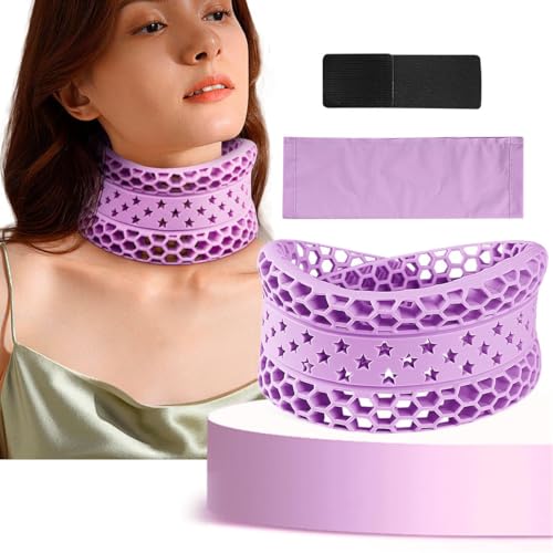Neck Brace for Pain Relief and Support Soft Silicone Cervical Collar for Sleeping Adjustable Breathable Honeycomb Design Keep Vertebrae Stable (Purple)