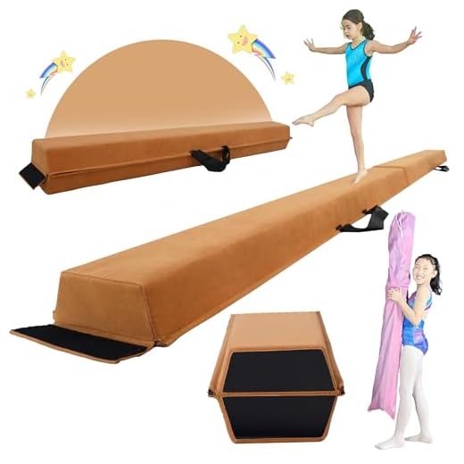 FC FUNCHEER 6FT/9FT Folding Balance Beam for Kids- Gymnastics Foam Floor Beam,Anti-Slip Bottom with Carrying Bag, Faux Suede Covered,Gymnastics Equipment for Home (Faux Suede, Tan, 9FT)