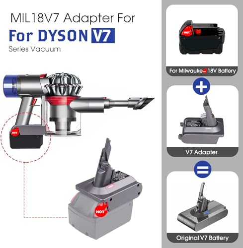 Image of for Dyson V7 Battery Adapter for Milwaukee 18V Battery Convert to for Dyson V7 SV11 Animal Cordless Stick Vacuum Cleaner Handheld Vacuum Converter (MIL18V7 Adapter only, No Battery)
