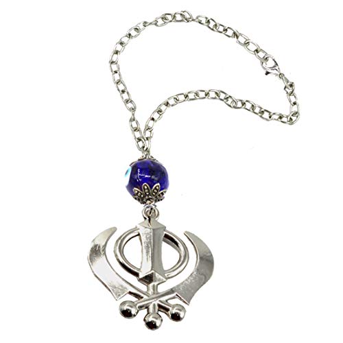 AFH Car Ornament, Rearview Car Mirror Charm, Car Hanging, Sikh Symbol Khanda Evil Eye Beads Hanging Decorative Dream Catcher Positive Vibes Balcony, Gift, Vehicle, Wind Chimes