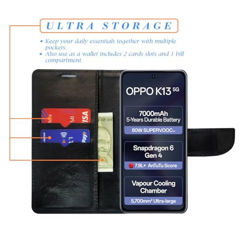 Image of Orange Pattern Flip Cover for Oppo K13 5G| Leather Finish|Shock Proof|Magnetic Clouser Compatible with Oppo K13 5G (Orange)