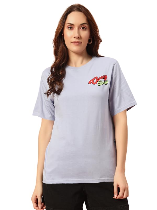 THE DRY STATE Women Loose Fit Half Sleeve T-Shirt with Graphic Print at Front and Back - Baby Lavender - XL (Pack of 1)