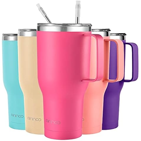 mininoo Vaso aislado de 40 onzas con tapa y popotes Cover