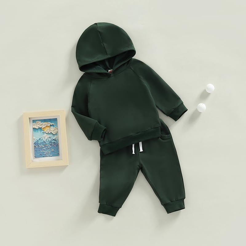 Baby Boy Sweatsuit Outfits Solid Color Hoodie Sweatshirt Sweatpants Toddler Infant Spring Fall Clothes Set (Dark Green, 12-18 Months)