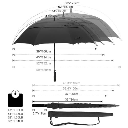 Image of G4Free 47 /54 /62 /68 Inch Automatic Open Golf Umbrella Oversize Extra Large Double Canopy Vented Windproof Waterproof Stick Umbrellas