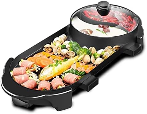 Hot Pot with Gril Removable Shabu-shabu Pot Grill Detachable Barbecue Grill with Large Capacity Baking Tray Non-Stick BBQ Pan Adjustable Temperature Double Flavor Hot Pot 110V Capacity for 2-6People