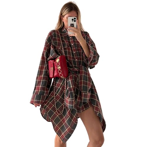Womens Button Down Flannel Shirts Long Sleeve Plaid Shackets Business Casual Blouse Top Boyfriend Blouse Tops