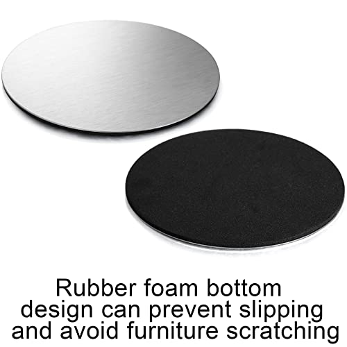 Hiceeden 18 Pack 4 Inch Stainless Steel Coasters, Round Silver Modern Coasters with 3 Holder, Rubber Foam Anti-Slip Bottom Coasters for Outdoor, Kitchen, Bar - Thumbnail 3