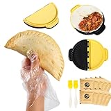 Tortilla Sealer, for 10” Tortilla Crimper, Easily Make Quesadillas, Burritos, Sealed Tacos & More, Mess-Free Meals in Seconds, Equipped with Brushes*2 and Disposable Gloves*10, BPA-Free,Yellow Black
