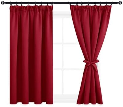 DWCN Rot Gardinen Blickdicht Vorhänge mit Kräuselband Verdunklungsvorhänge | 2er Set H145xB140 cm, mit Vorhang-Krawatten, Vorhänge Wohnzimmer Schlafzimmer Thermogardine Kälteschutz