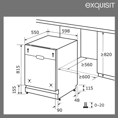 Exquisit PLUS Einbaugeschirrspüler 60 cm, Vollintegrierbar, 13 Maßgedecke, Startzeitvorwahl, 6 Spülprogramme, Power+, ECO-Modus, EGSP52113-E-030E silber