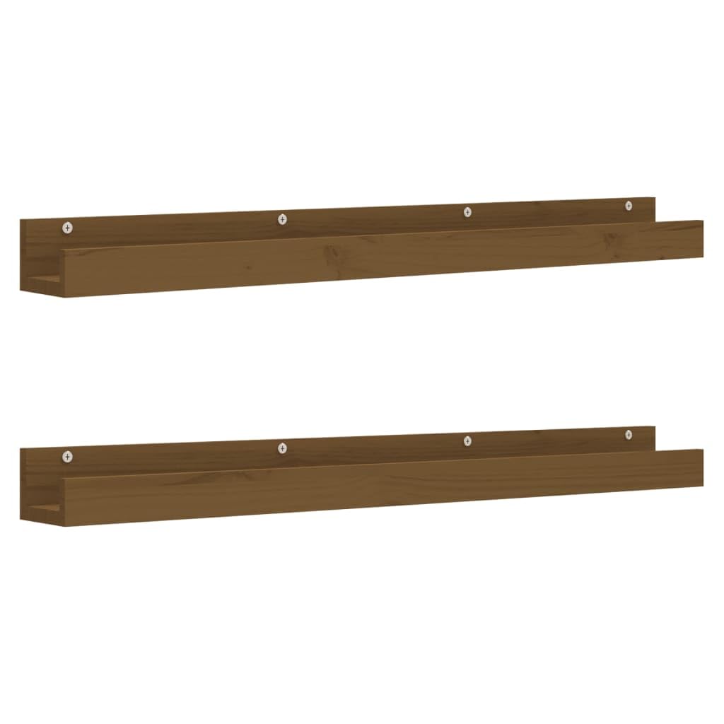 vidaXL 2X Estantes de Pared Flotante Balda Estantería Libros Soporte Sala de Estar Oficina Hogar Decoración Madera Maciza de Pino Marrón Miel