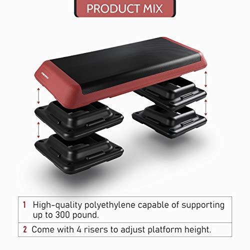 RitFit Adjustable Exercise Step Platform with 4 Risers, Gym-Sized Step for Building Strength, Reducing Fat and Aerobic Exercise (Coral red)
