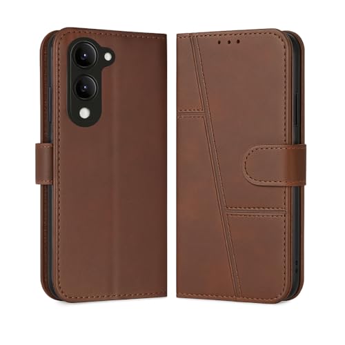 Image of for Vivo T4 Lite 5G / iQOO Z10 Lite 5G / Vivo Y19 5G / Vivo Y19e Flip Cover Leather Finish | Inside TPU with Card Pockets | Wallet Stand | Complete Protection Flip Case Brown